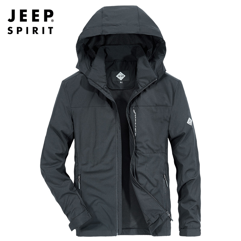 JEEP SPIRIT吉普男士夹克户外工装速干连帽防风外套宽松大码快干登山服秋冬运动男装