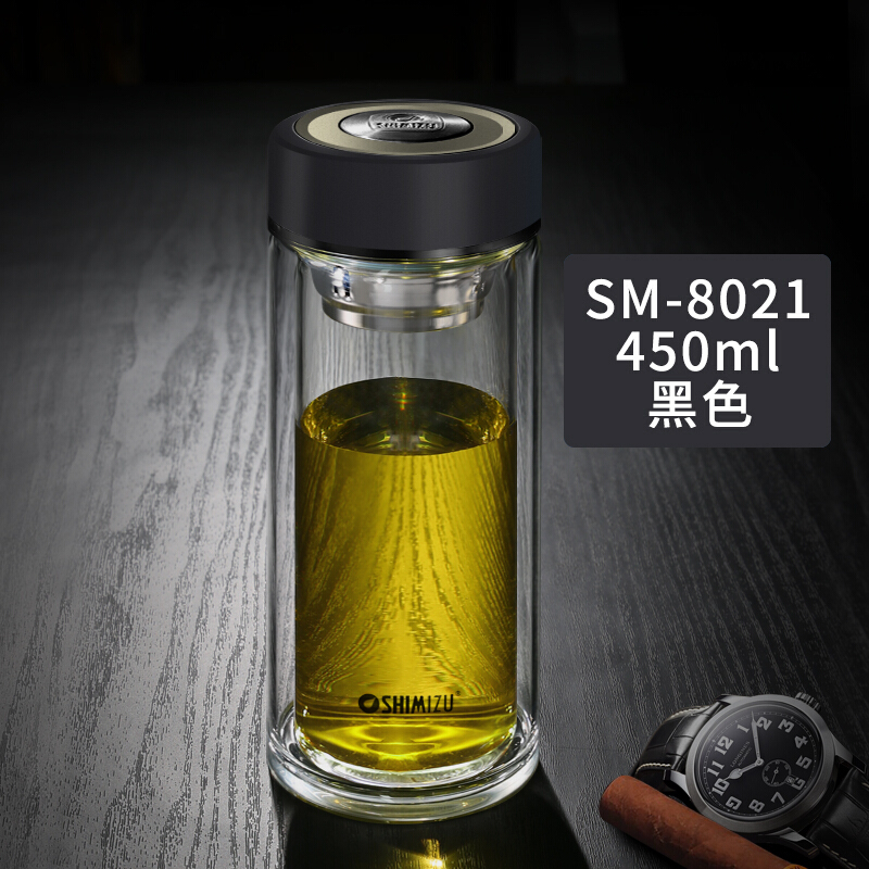 [精选]清水(SHIMIZU)双层玻璃杯男女便携加厚隔热办公杯 8021-450ml-本色
