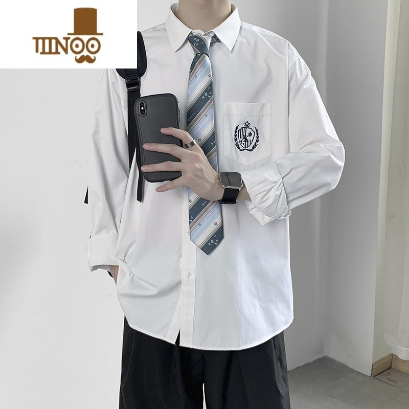 YANXUdk衬衫男长袖制服全套学生领带衬衫男生纯白学院风日系jk套装