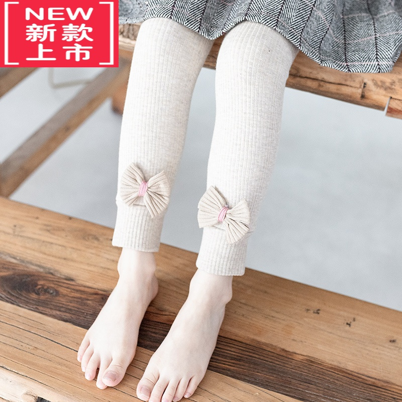 可莉允秋冬季女童加厚加绒打底裤儿童保暖磨毛大蝴蝶结九分裤小中童长裤保暖裤