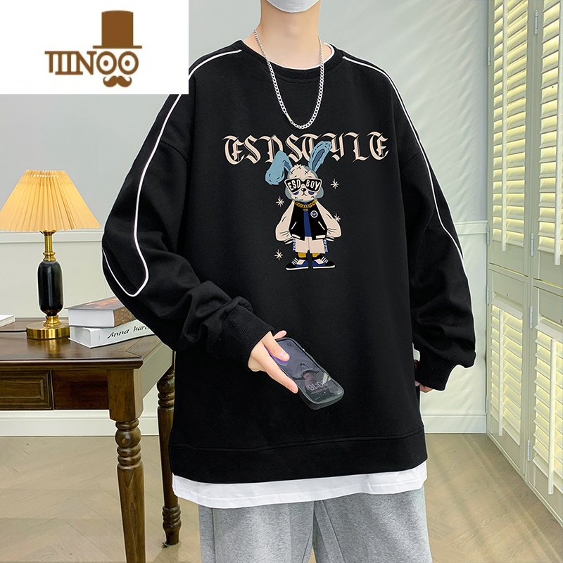 YANXU假卫衣男2023新款美式卡通印花初中学生上衣服潮牌男装高清大图