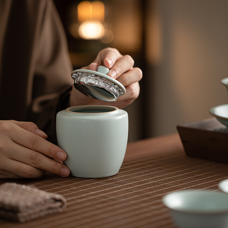 苏氏陶瓷(SUSHI CERAMICS)汝窑功夫茶具侧把泡茶壶三才盖碗茶杯茶洗六君子大套组礼盒装