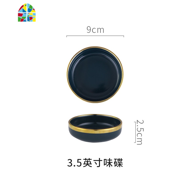 轻奢金边北欧餐具碗碟套装家用ins网红欧式创意陶瓷碗盘子组合 FENGHOU 伯爵蓝色金边味碟高清大图
