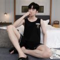 新款睡衣男士夏季短袖背心薄款短裤印花卡通休闲套装可外穿