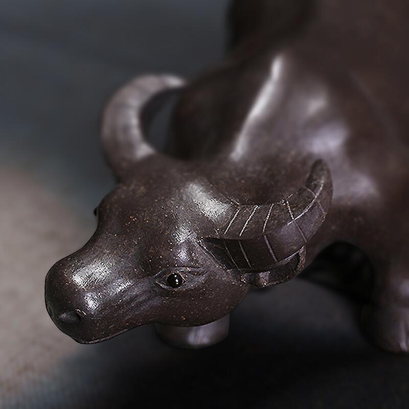 茶宠摆件精品紫砂牛可养纯手工牛气冲天风水禅意摆件茶具茶宠大号 牛