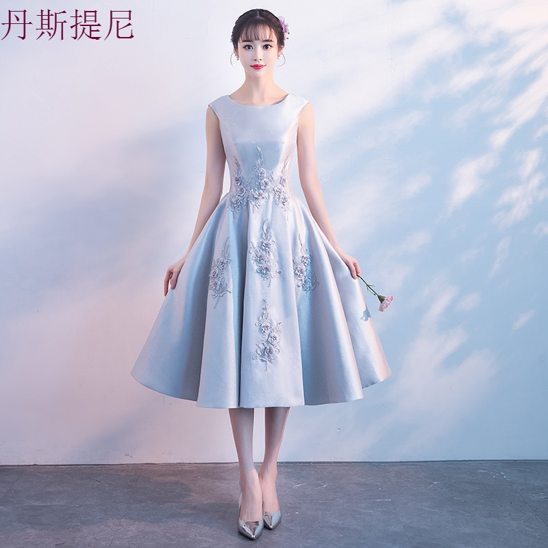 伴娘礼服2018新款韩式灰色姐妹裙伴娘团中长款显瘦连衣裙小礼服夏