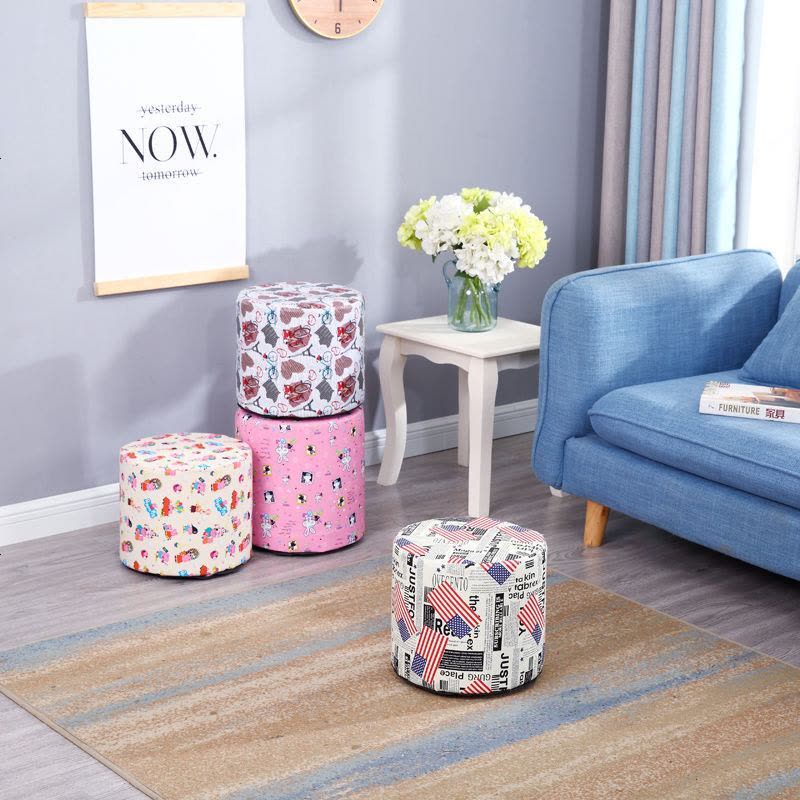 实木换鞋凳时尚穿鞋凳创意圆皮艺小凳子沙发凳茶几板凳家用矮凳 高度30cm 直径28cm 蓝色独角兽款图片