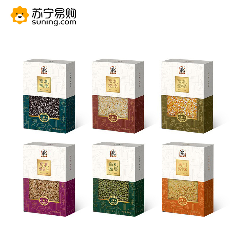 塞翁福 粮谷物语有机杂粮6盒装2400g(有机糙米 有机黑米 有机黄小米 有机绿豆 有机燕麦 有机玉米碴)