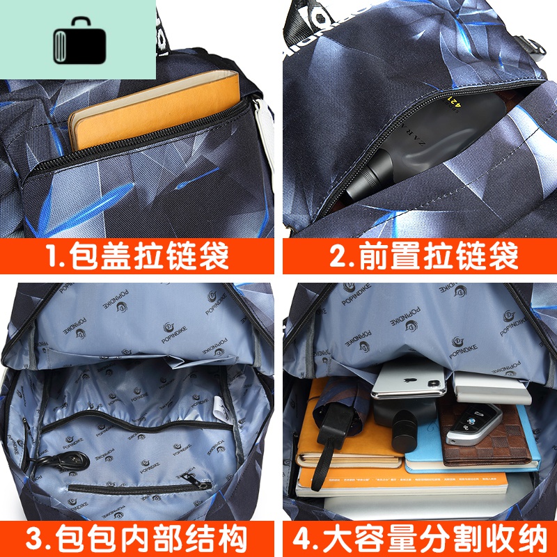 男士双肩包韩版原宿ulzzang大学生背包男时尚潮流ins初中学生书包NEW 海蓝星空USB充电(送钱包+胸包)星空小号高清大图