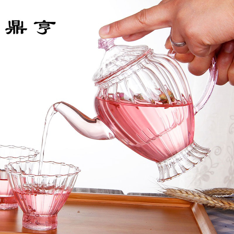 鼎亨花茶壶耐高温玻璃过滤家用花茶具小号透明泡茶壶水果茶红茶