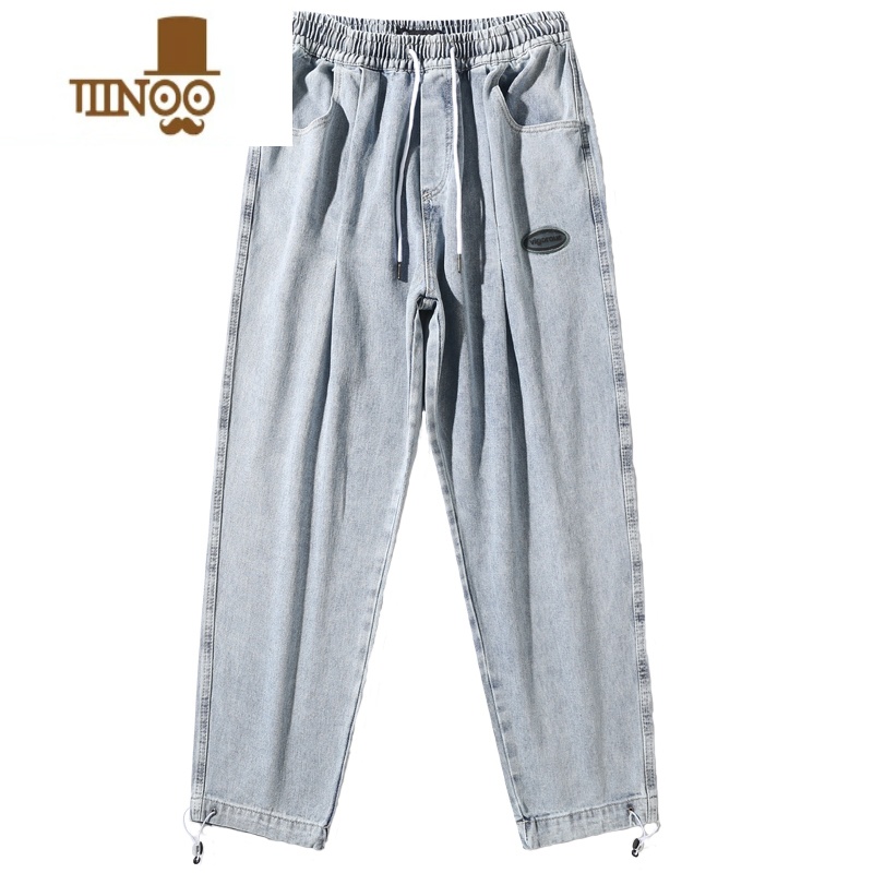 YANXU夏季薄款牛仔裤男士直筒宽松潮牌阔腿休闲哈伦浅色工装束脚长裤子高清大图