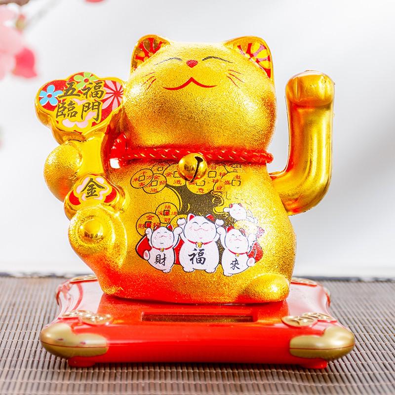 厂家直销金色电动摇手猫店铺开业收银台家居陶瓷发财礼品摆件 三维工匠 [日进斗金]高25cm摇手+存钱高清大图