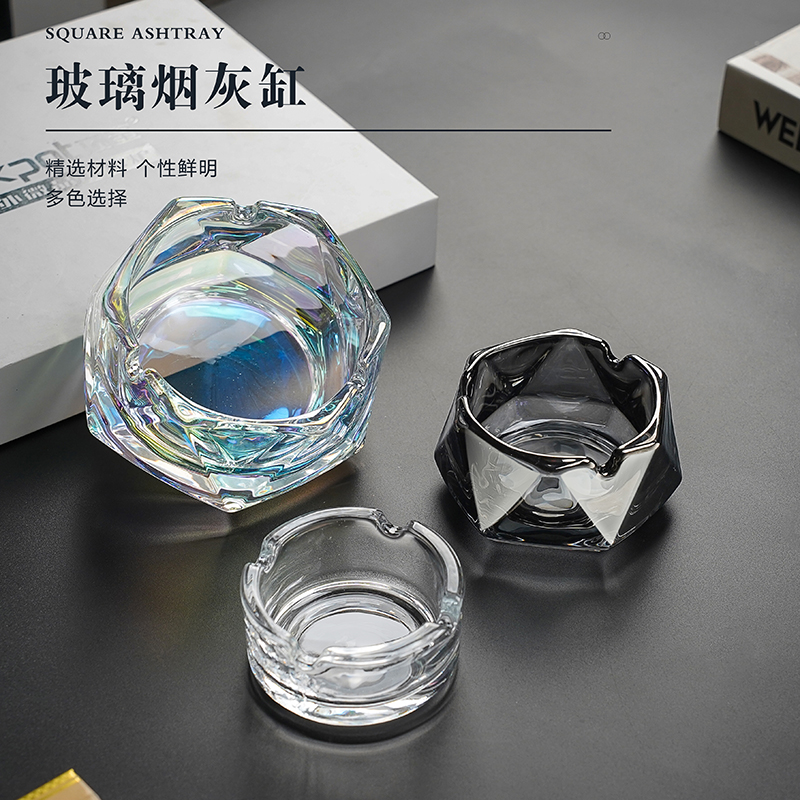 小窝厘 简约透明玻璃烟缸 JY748六角烟缸-透明高清大图