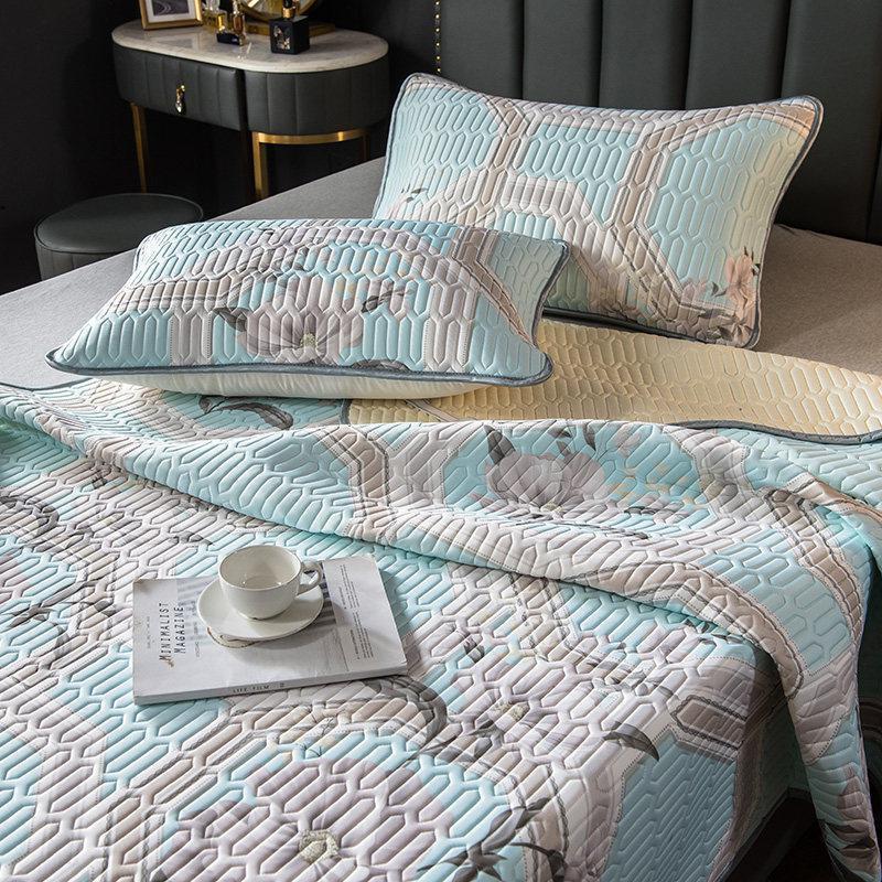 家柏饰(CORATED)泰国乳胶凉席三件套夏季1.8m床可水洗折叠冰丝席子1.5米空调软席 富贵花-蓝 1.2m（4英尺）床