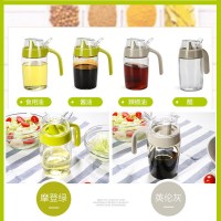 茶花厨房玻璃油壶调味罐硅胶密封油罐醋瓶酱油瓶带防尘盖防漏油瓶 绿色530ML[加大加厚]玻璃瓶身