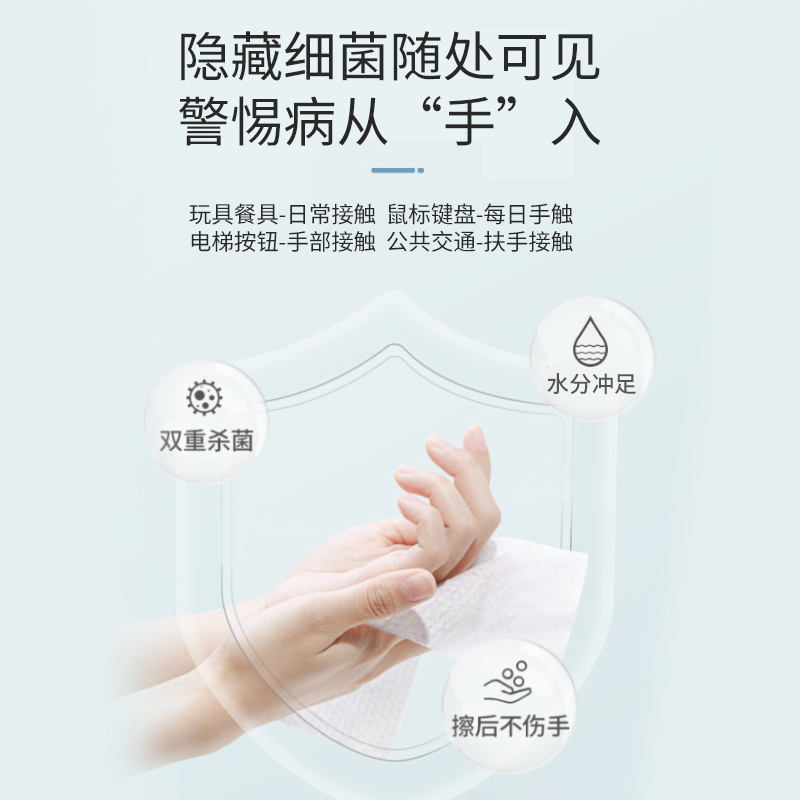 普迈迪酒精湿巾75%消毒湿纸巾杀菌棉片便携抽取式家用一次性清洁50抽*6包