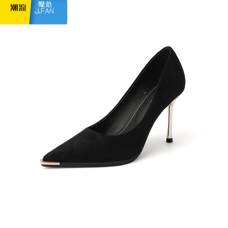 聚范配裙子单鞋黑色尖头高跟鞋女细跟2024年夏天季新款气质职业高清大图