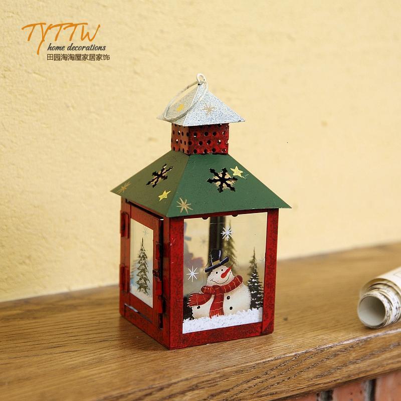 美式家居节日温馨铁艺烛台风灯 圣诞小提灯装饰摆件花园杂货ZAKKA