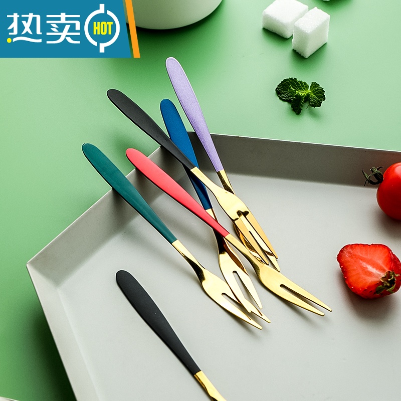 敬平304不锈钢水果叉子家用ins水果叉套装欧式小奢华创意轻奢网红 银色五支装牙签高清大图