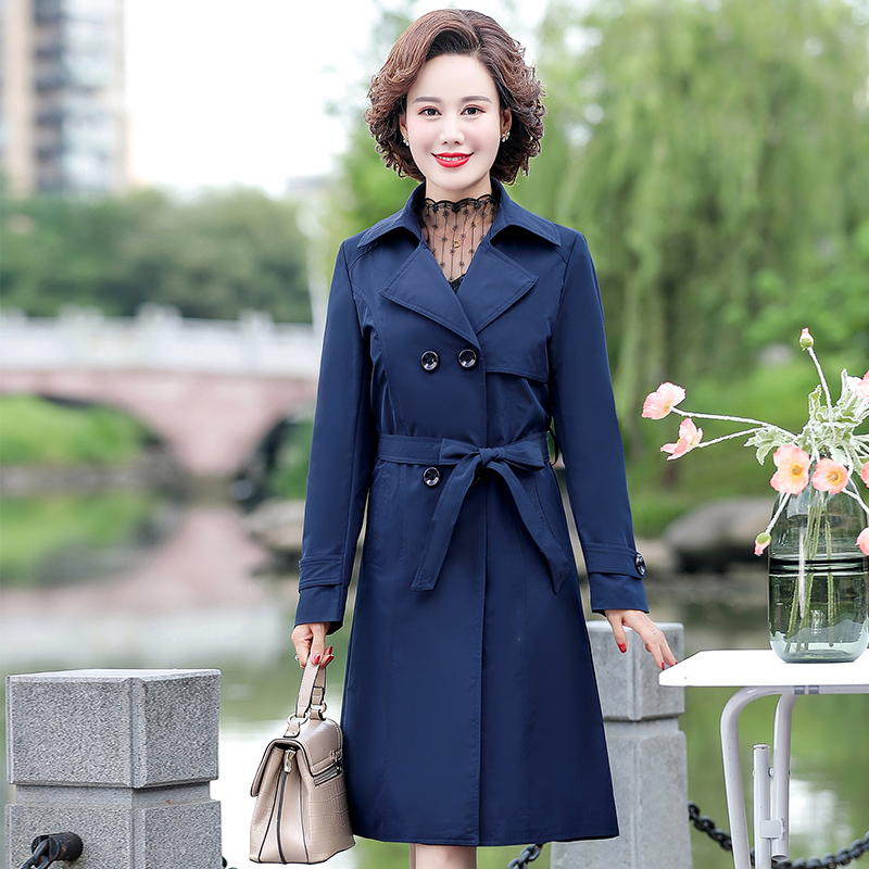 艳如飞妈妈秋装中长款风衣中年时尚高贵洋气纯色上衣中老年女装大码