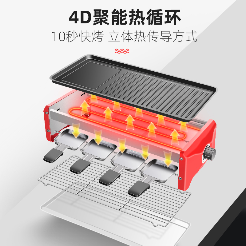 烘焙精灵双层电烧烤炉韩式家用不粘烤盘烤肉机室内铁板烧烤肉功能 大号豪华款(3-8人烤盘+烤网*1+八手碟)