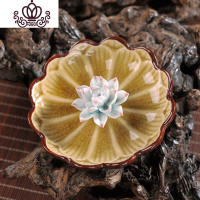 封后手工陶瓷香插 莲花香盘 香座 薰香盘香炉 冰裂托盘 葵花土黄香薰灯炉/器具