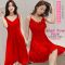 睡衣女秋夏季胖MM冰丝睡裙女夏季仿真丝胖妹妹200斤孕妇蕾丝4XL 361红 M