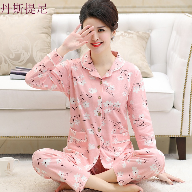 中老年人妈妈款睡衣女长袖婆婆中年纯棉春秋季套装大码老人家居服