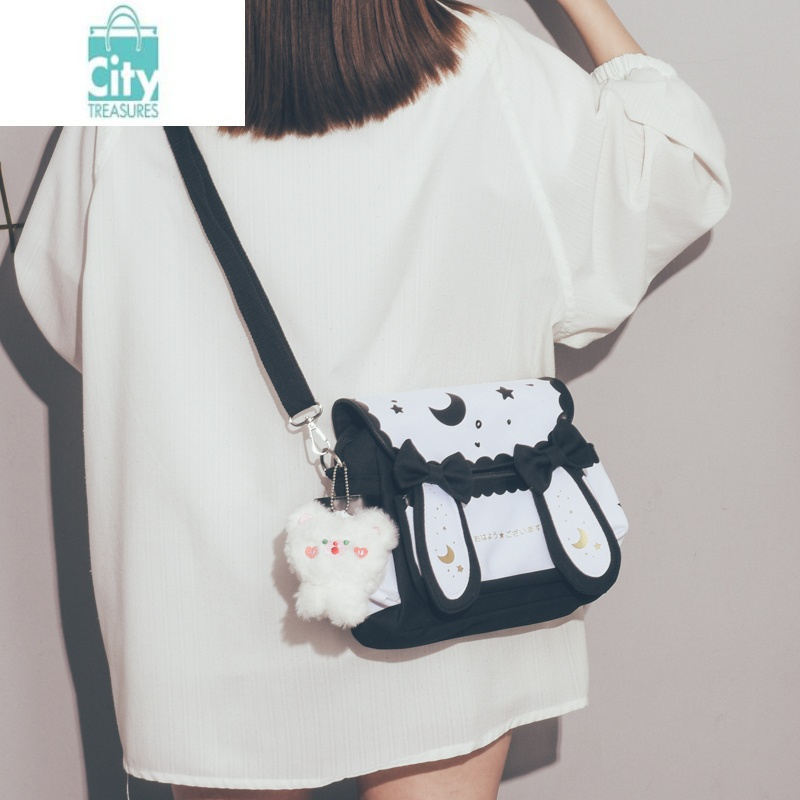 bangdou韩国ins可爱帆布包包女斜挎日系制服包少女百搭学生蝴蝶结单肩