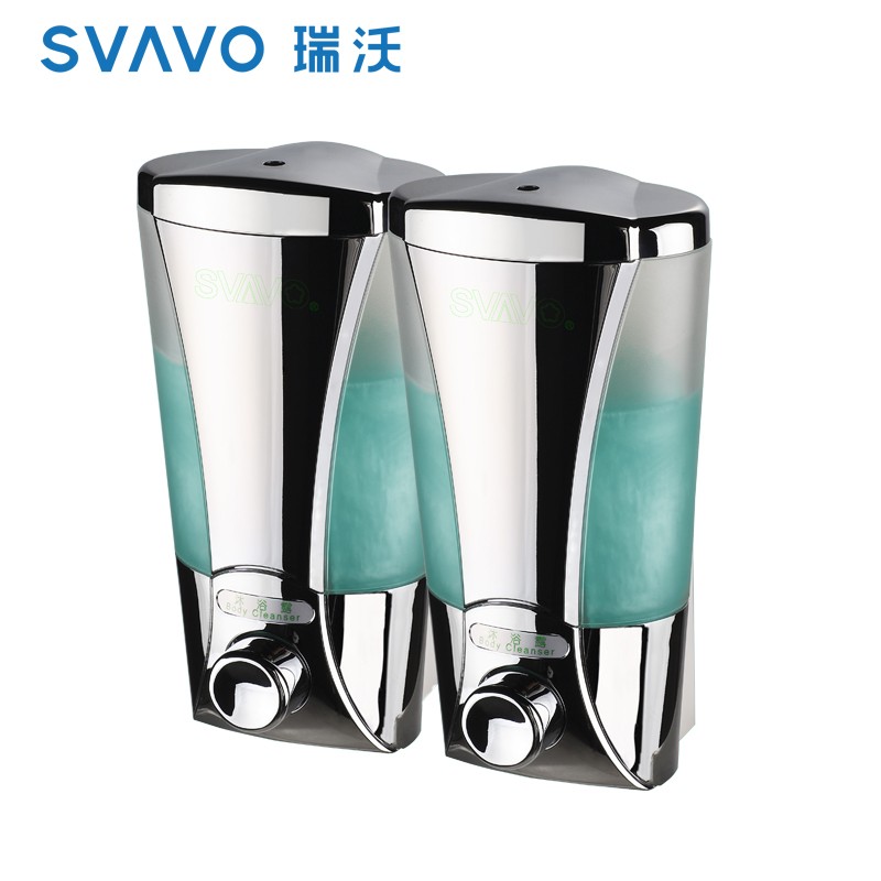 瑞沃(SVAVO)免打孔皂液器洗洁精按压器壁挂式洗手液盒卫生间浴室沐浴露分装瓶 V-4701-2 铬色双格20高清大图