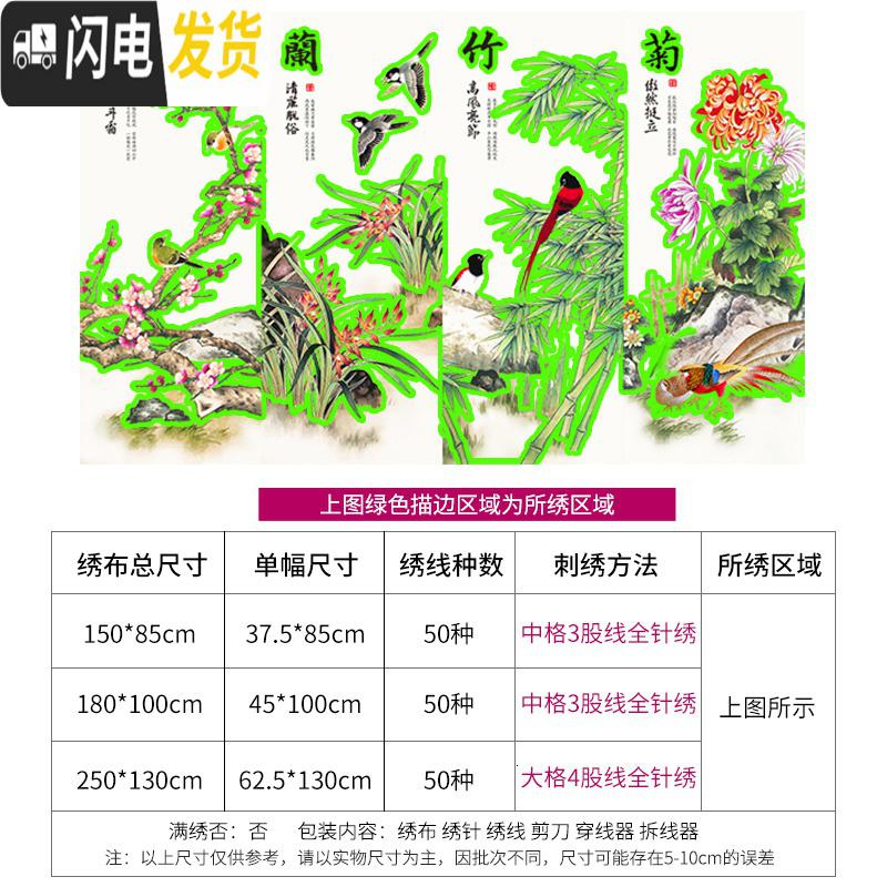 三维工匠梅兰竹菊十字绣2019新款线绣客厅四联家用简单自己 棉线[整套4幅]总尺寸250*130cm(单幅尺寸62.5*高清大图