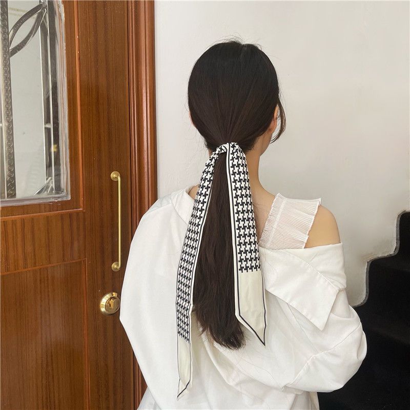 经典格子 发带女绑发蓝色系头饰丝巾绑发装饰头绳外出洗脸女夏百搭气质编发