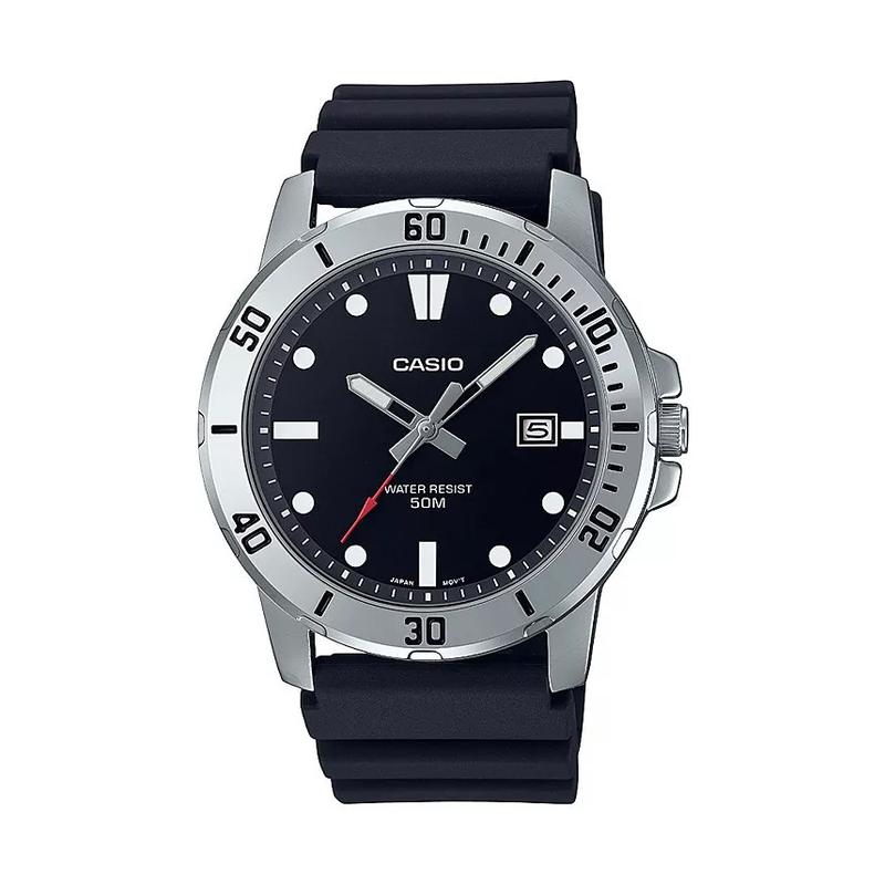 Casio 男士三针黑色树脂腕表mm水resistant时尚运动设计