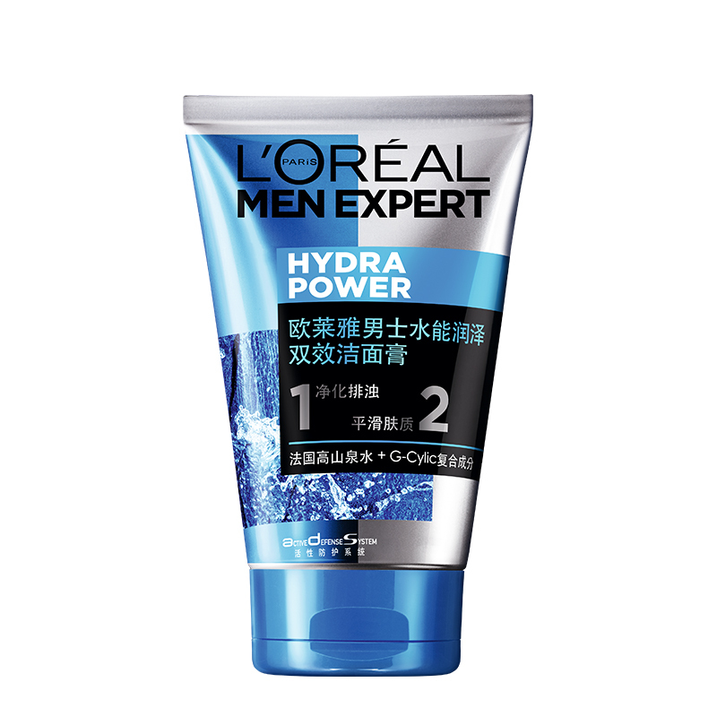 欧莱雅(L'OREAL) 男士水能润泽双效洁面膏 100ml