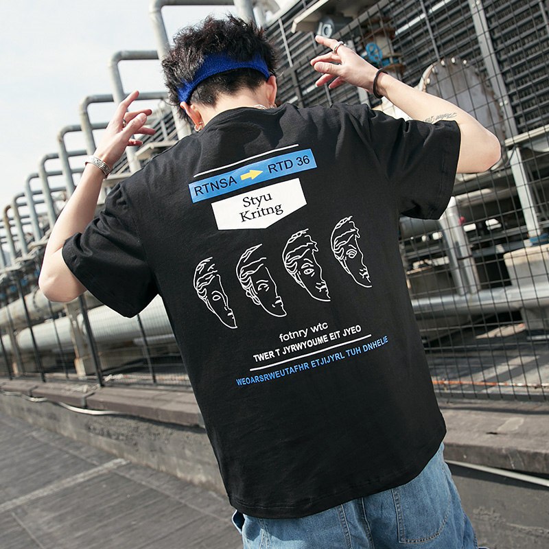 梵克公牛装夏季T恤男士五分袖hiphop嘻哈ins流宽松体恤牌半袖衣服T175