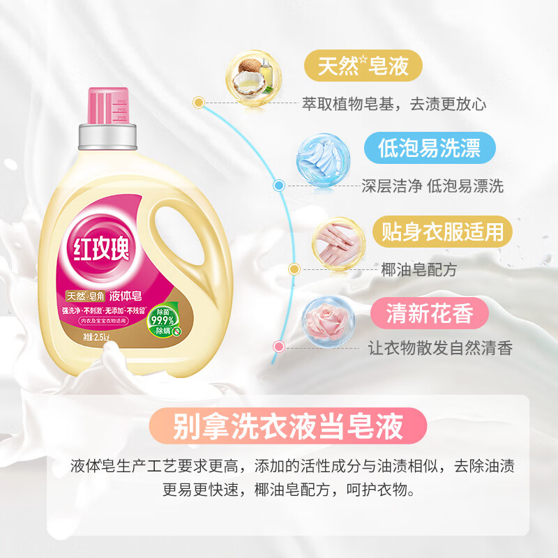 红玫瑰液体皂5斤洗衣液除菌除螨去血渍去分泌物除菌除螨高清大图
