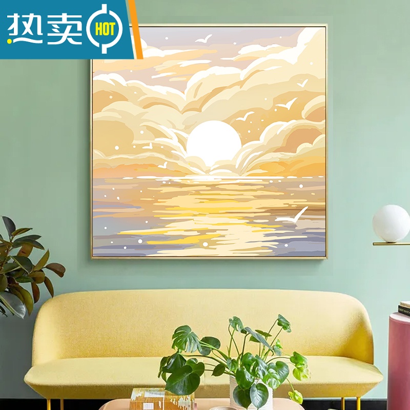 敬平秋夜月风景云天空填色礼物数字油画diy手绘丙烯油彩画手工装饰画装饰画高清大图