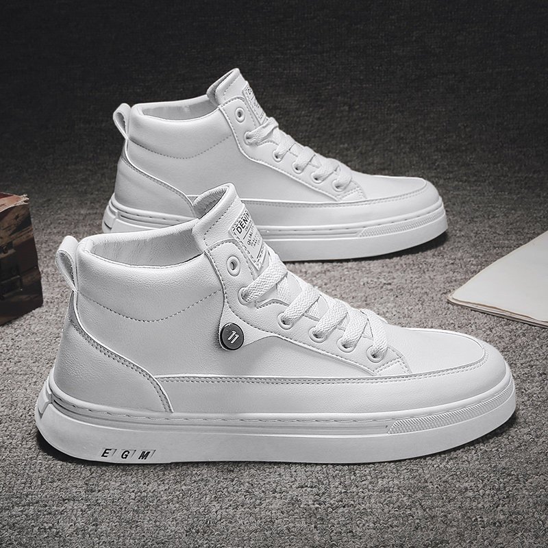 春季新款高帮休闲男鞋黑色防水防滑平板鞋马丁靴飞行员内增高潮鞋