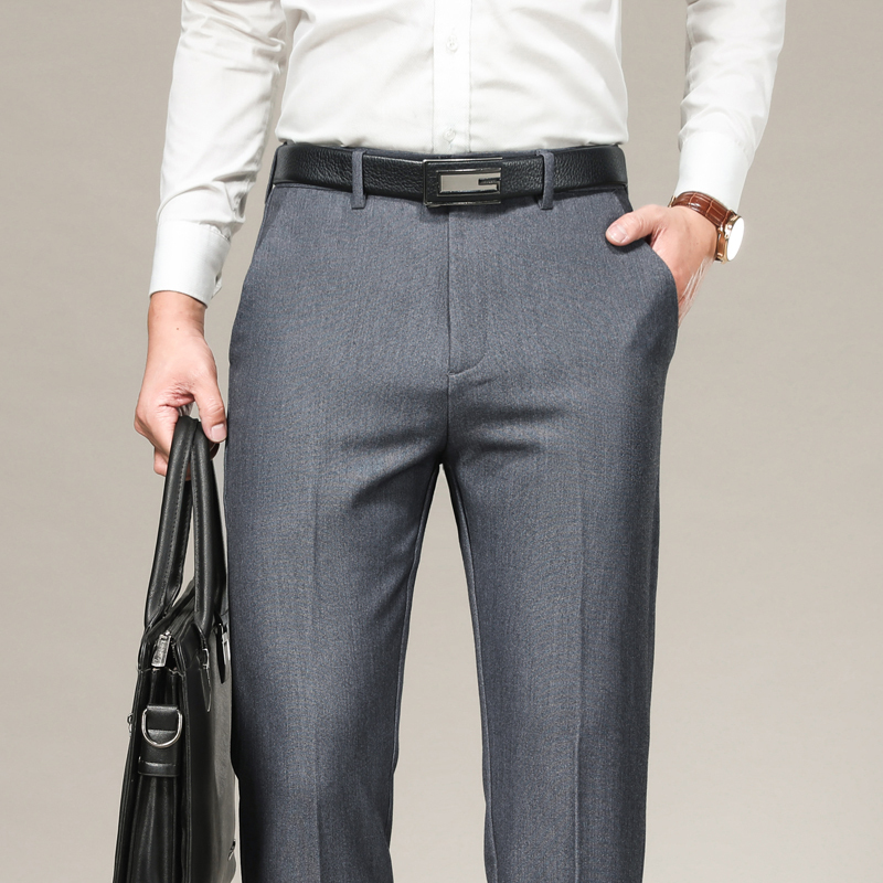 金盾kindon夏季薄款天丝中年西裤男直筒长裤子免烫西装裤宽松商务正装