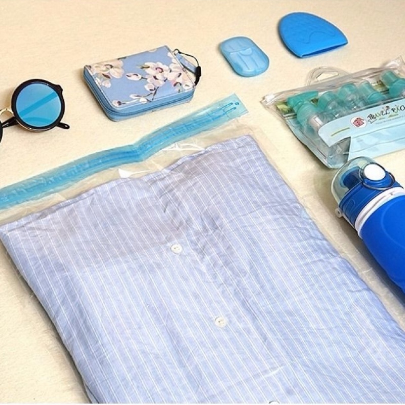 手卷压缩袋旅游收纳真空袋行李箱衣服物大中号整理袋免抽气打包袋收纳袋 三维工匠高清大图