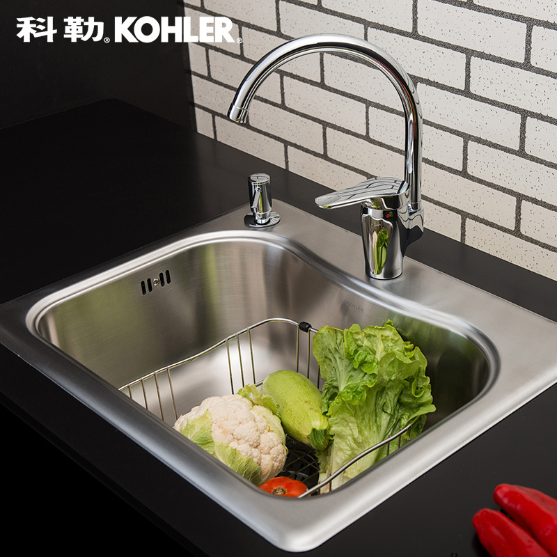 科勒(KOHLER)厨盆水槽龙头套装 斯特嘉小单槽加厚不锈钢厨房水槽洗菜池水池K-3362