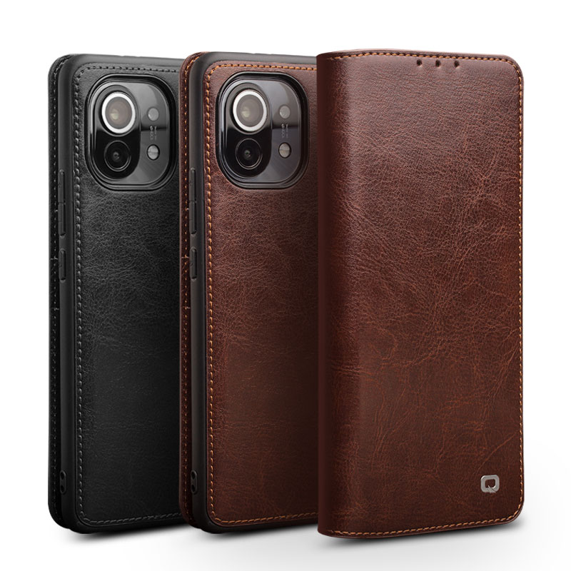 洽利小米11手机壳小米11保护壳翻盖防摔全包超薄商务高端真皮保护套