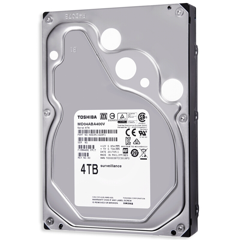东芝(TOSHIBA) 4TB 5400转128M SATA3 监控级硬盘 MD04ABA400V