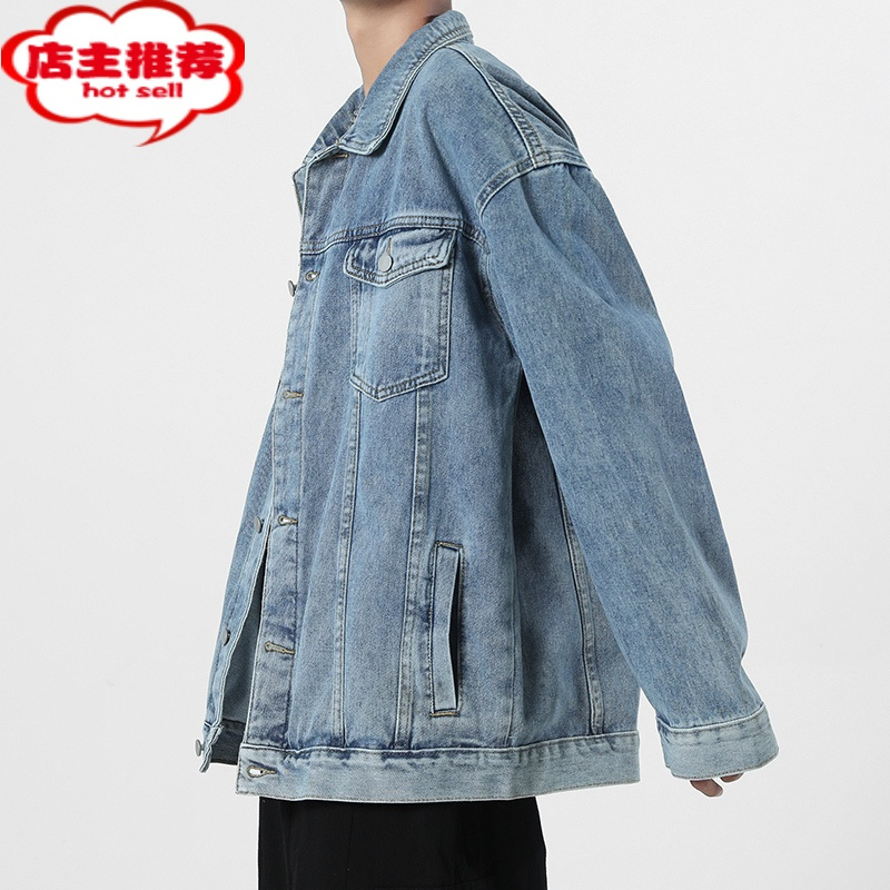 shanchao牛仔外套男春季潮牌ins港风学生宽松休闲工装夹克男装上衣服
