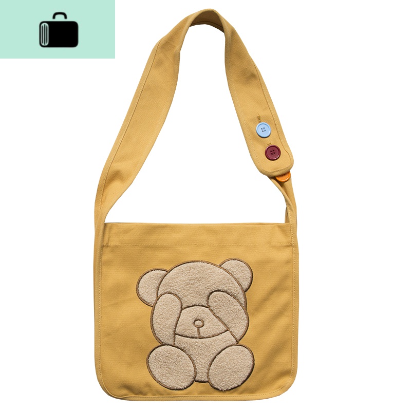 唐糖包袋/自制款可爱刺绣熊双面羊羔绒单肩斜挎包软萌妹帆布挎包NEWLAKE高清大图