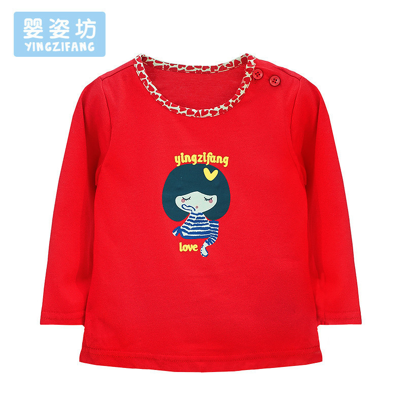 女童春季新品T恤长袖圆领休闲可爱图案外出服1-5岁80-120cm