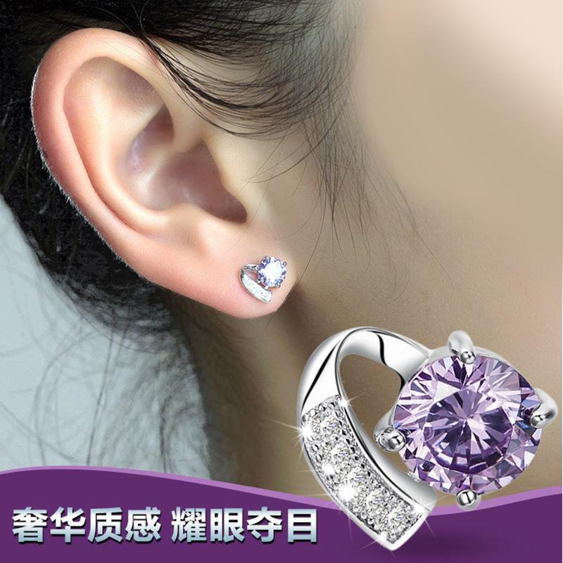 镀925银闪钻耳环耳扣耳钉女 5058送女朋友七夕情人节礼物