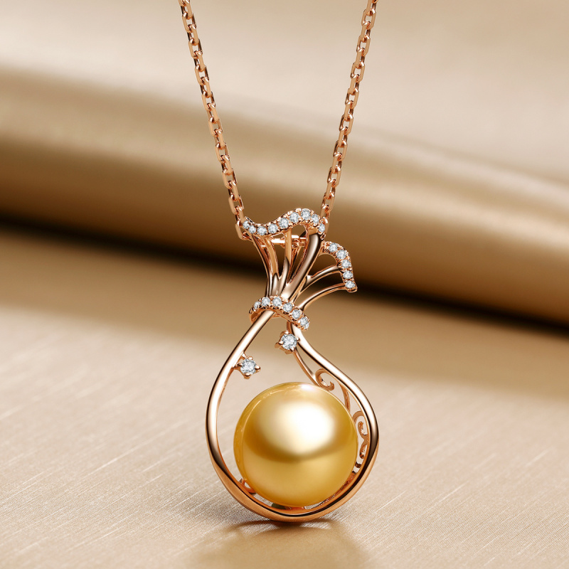 brir 佰色传情 10-11mm正圆强光南洋金珠海水珍珠吊坠18k金钻石 经典