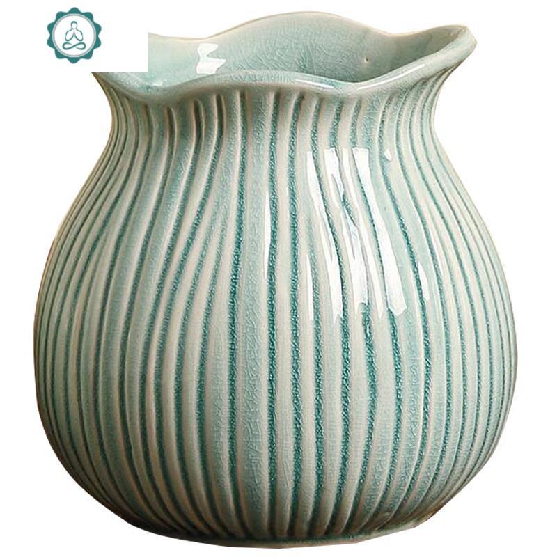 美式乡村轻奢陶瓷花瓶客厅工艺品摆件新房餐厅电视柜装饰插花花器 封后 蓝色可水培