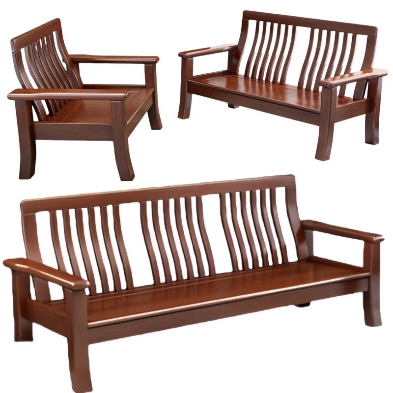 悦兴诚实木沙发组合198*75*94cm(单+双+三)套高清大图